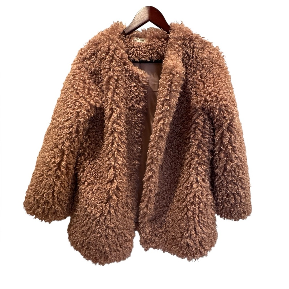Elan Women Mauve Pink Faux Fur Teddy Coat Curly Sherpa Open Front‎ Jacket